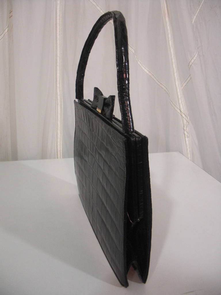 1950s Genuine Koret Black Alligator Bag In Excellent Condition In Gresham, OR
