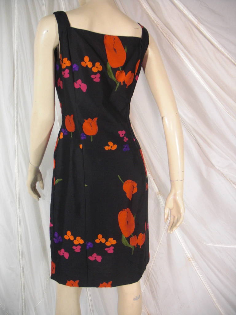 1960s Estevez Black Silk Cocktail Dress 1