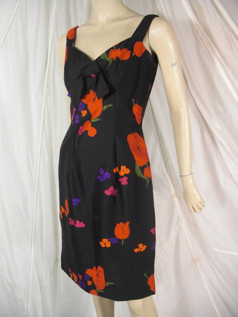 1960s Estevez Black Silk Cocktail Dress In Excellent Condition In Gresham, OR