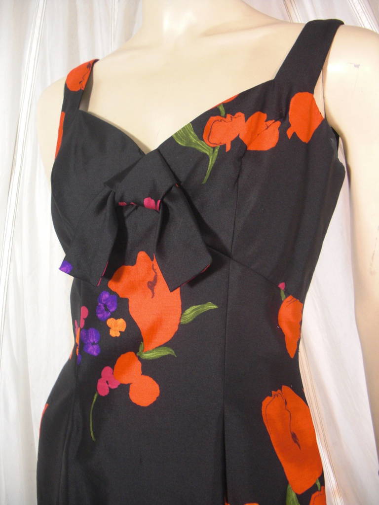 1960s Estevez Black Silk Cocktail Dress 2