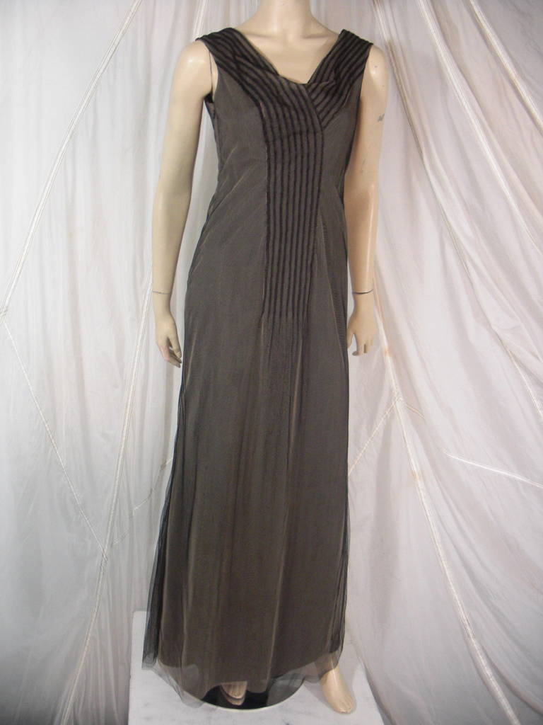 Women's 1990s Richard Tyler Couture Black Gown with Mesh Overlays