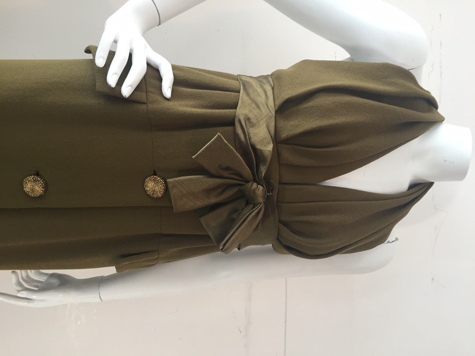 1970s James Galanos Olive Crepe Empire Halter Gown 1