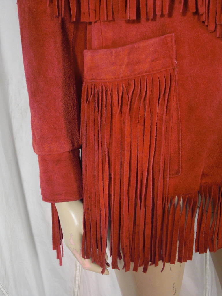 1980s Giorgio of Beverly Hills Red Fringe Leather Jacket In Excellent Condition In Gresham, OR