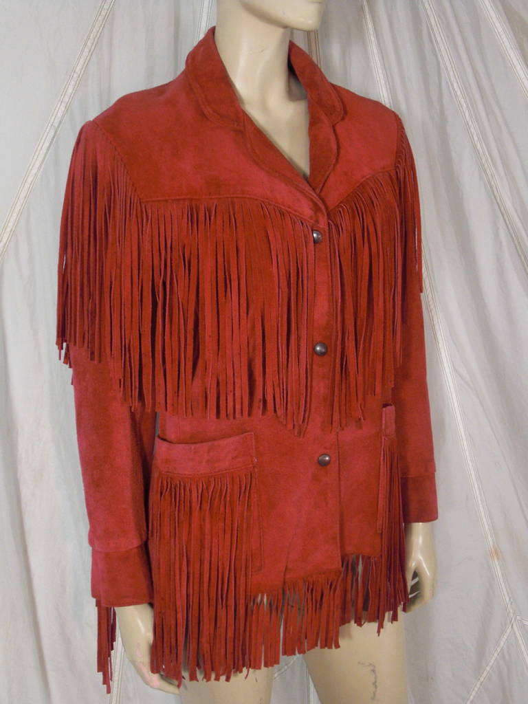 Women's or Men's 1980s Giorgio of Beverly Hills Red Fringe Leather Jacket