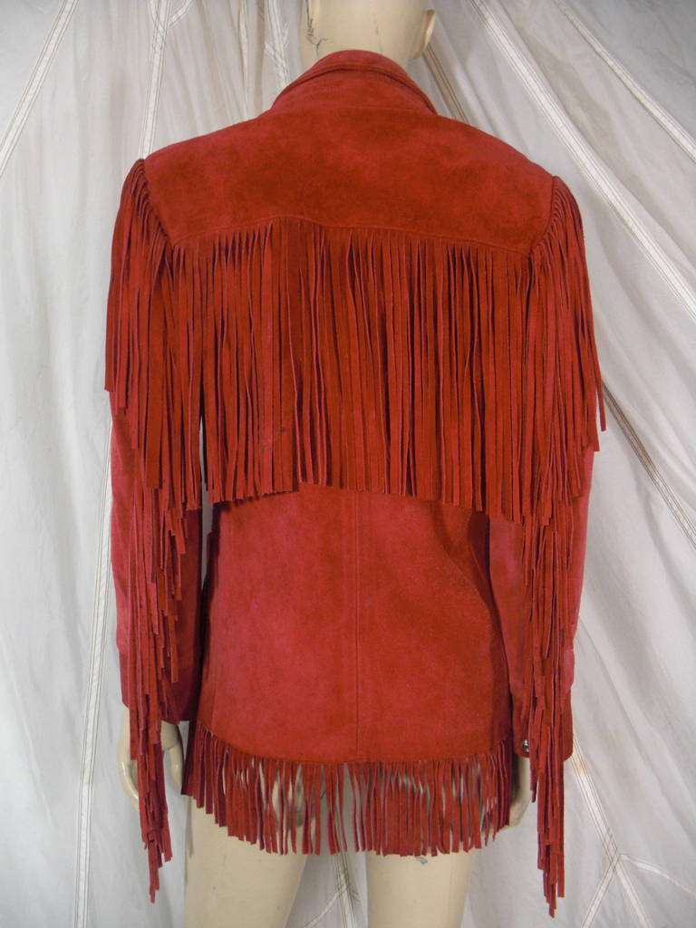 1980s Giorgio of Beverly Hills Red Fringe Leather Jacket 2