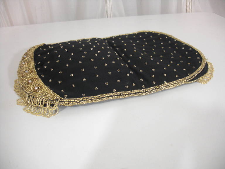 Women's 1950s Koret Tresor Beaded Clutch in Silk Faille with Gold Beading