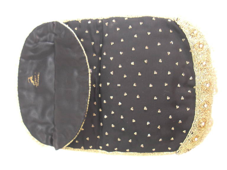1950s Koret Tresor Beaded Clutch in Silk Faille with Gold Beading 1