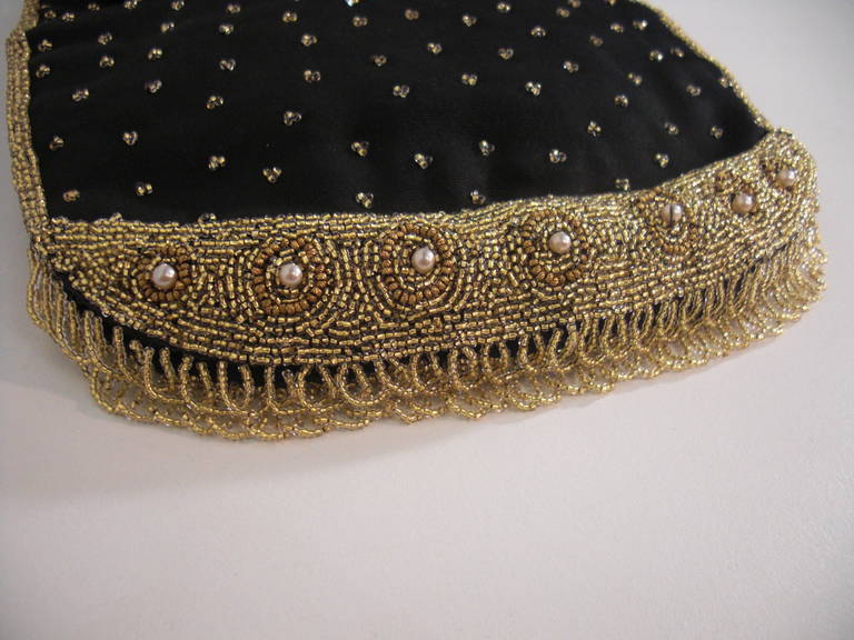 1950s Koret Tresor Beaded Clutch in Silk Faille with Gold Beading 3