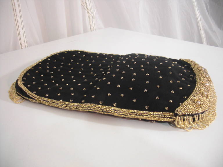 1950s Koret Tresor Beaded Clutch in Silk Faille with Gold Beading 4