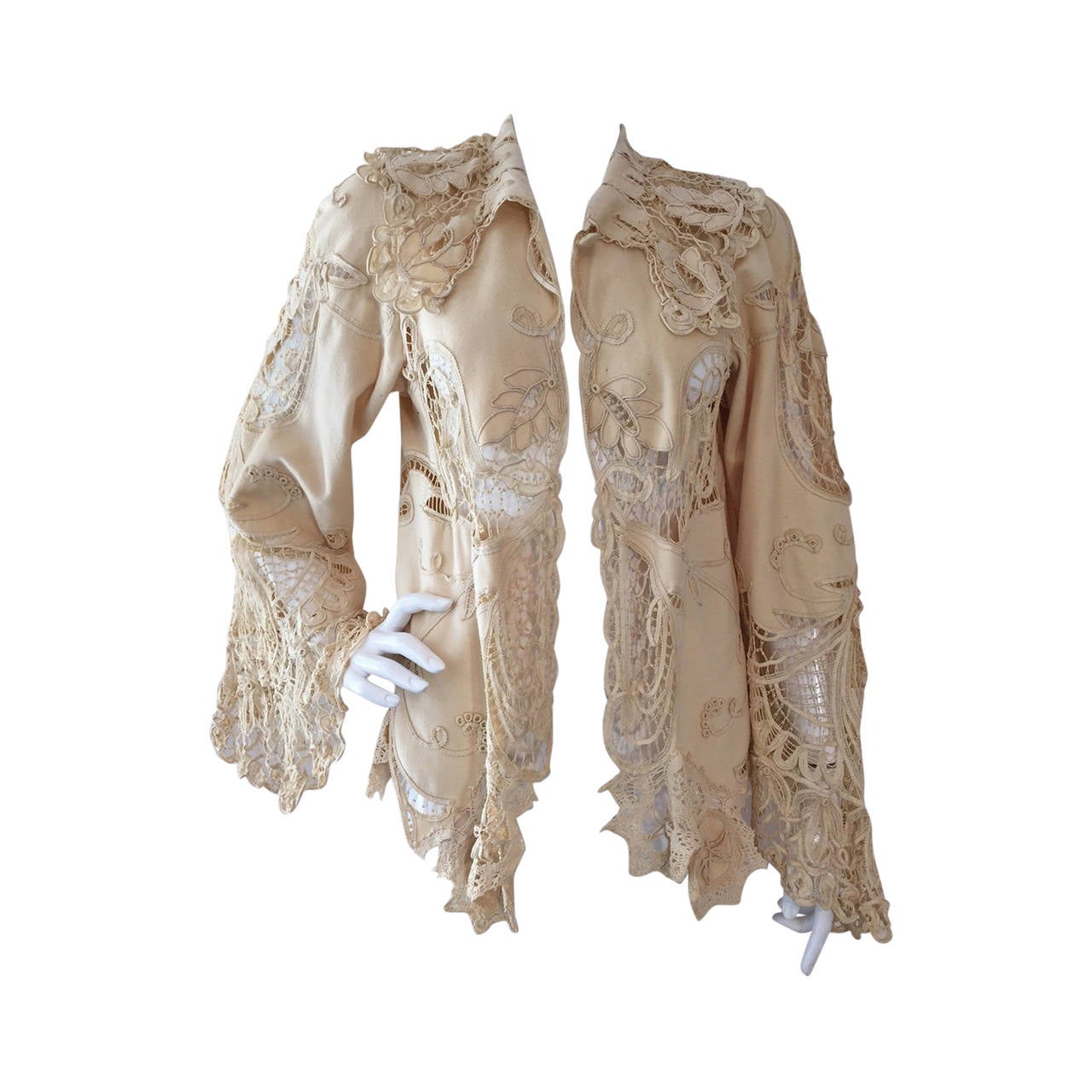 Victorian Lace and Felt Cut-Out Jacket in Cream