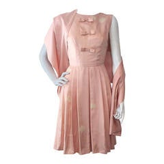 1950s Pink Silk Print Sleeveless Dress w/ Matching Fabric Stole 7
