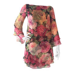 Contemporary 3-Tiered Silk Chiffon Floral Print Mini Dress