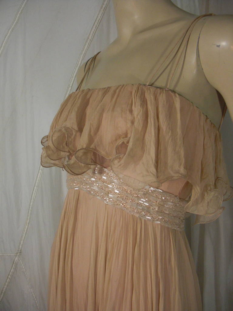 Women's 1970s Alfred Bosand Nude Illusion Maxi Dress in Silk Chiffon