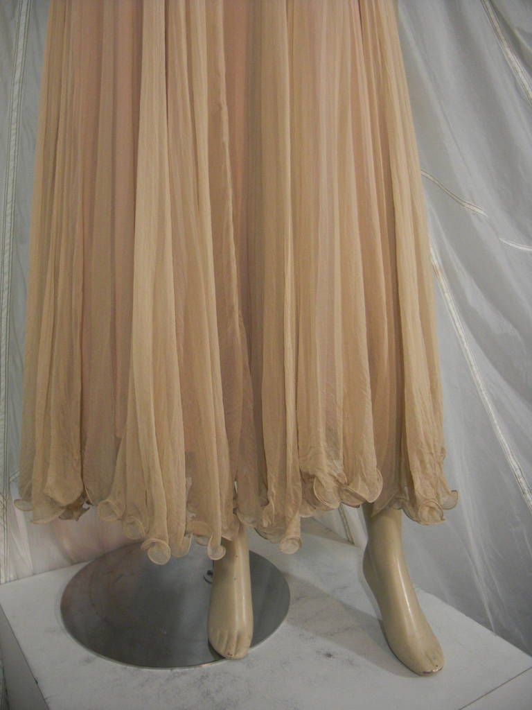 1970s Alfred Bosand Nude Illusion Maxi Dress in Silk Chiffon 1