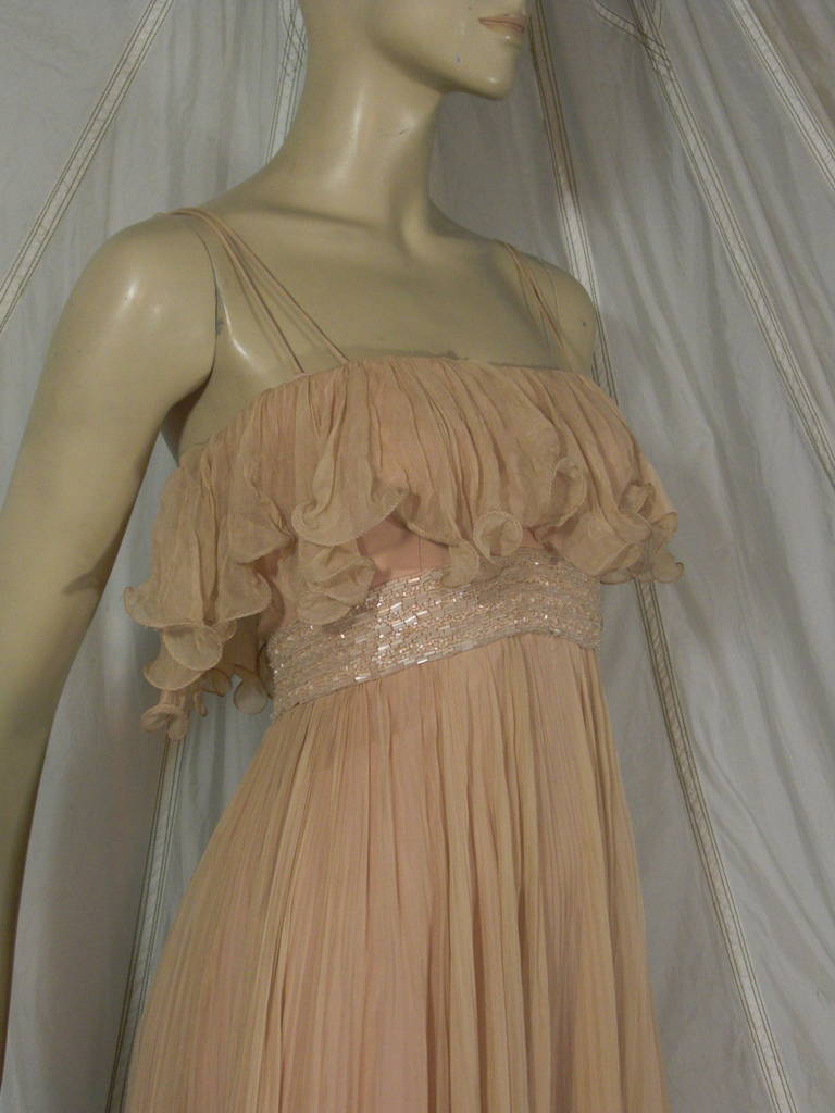 Brown 1970s Alfred Bosand Nude Illusion Maxi Dress in Silk Chiffon