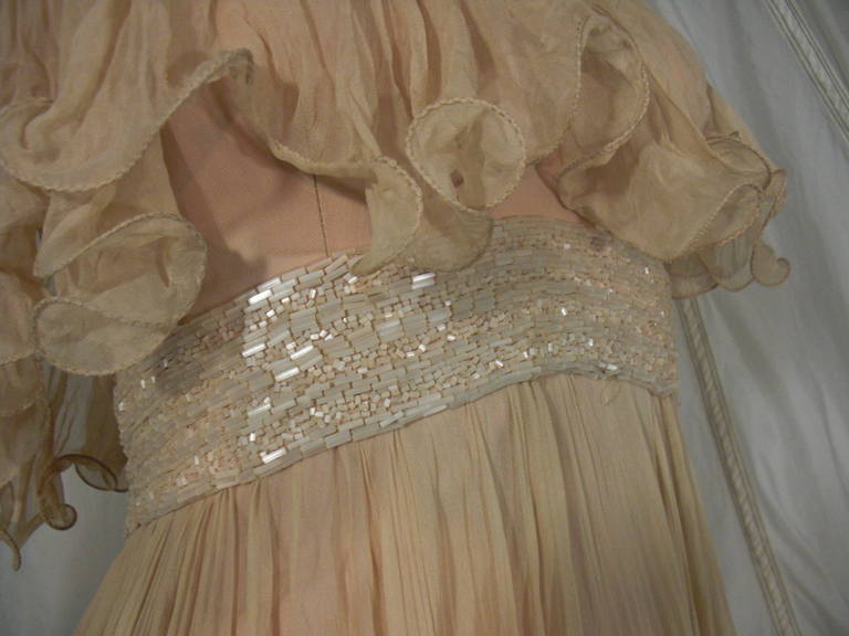 1970s Alfred Bosand Nude Illusion Maxi Dress in Silk Chiffon 2