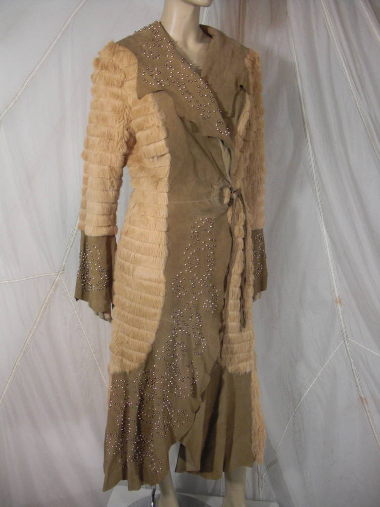 Roberto Cavalli Sheared Beaver Maxi Coat with Pearl Embellishment In Excellent Condition In Gresham, OR