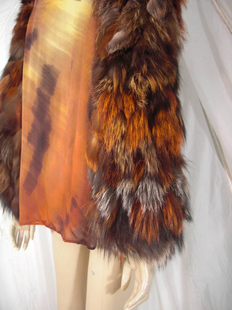 Women's Roberto Cavalli Tiger Print Silk Blouse with Fur Sleeves