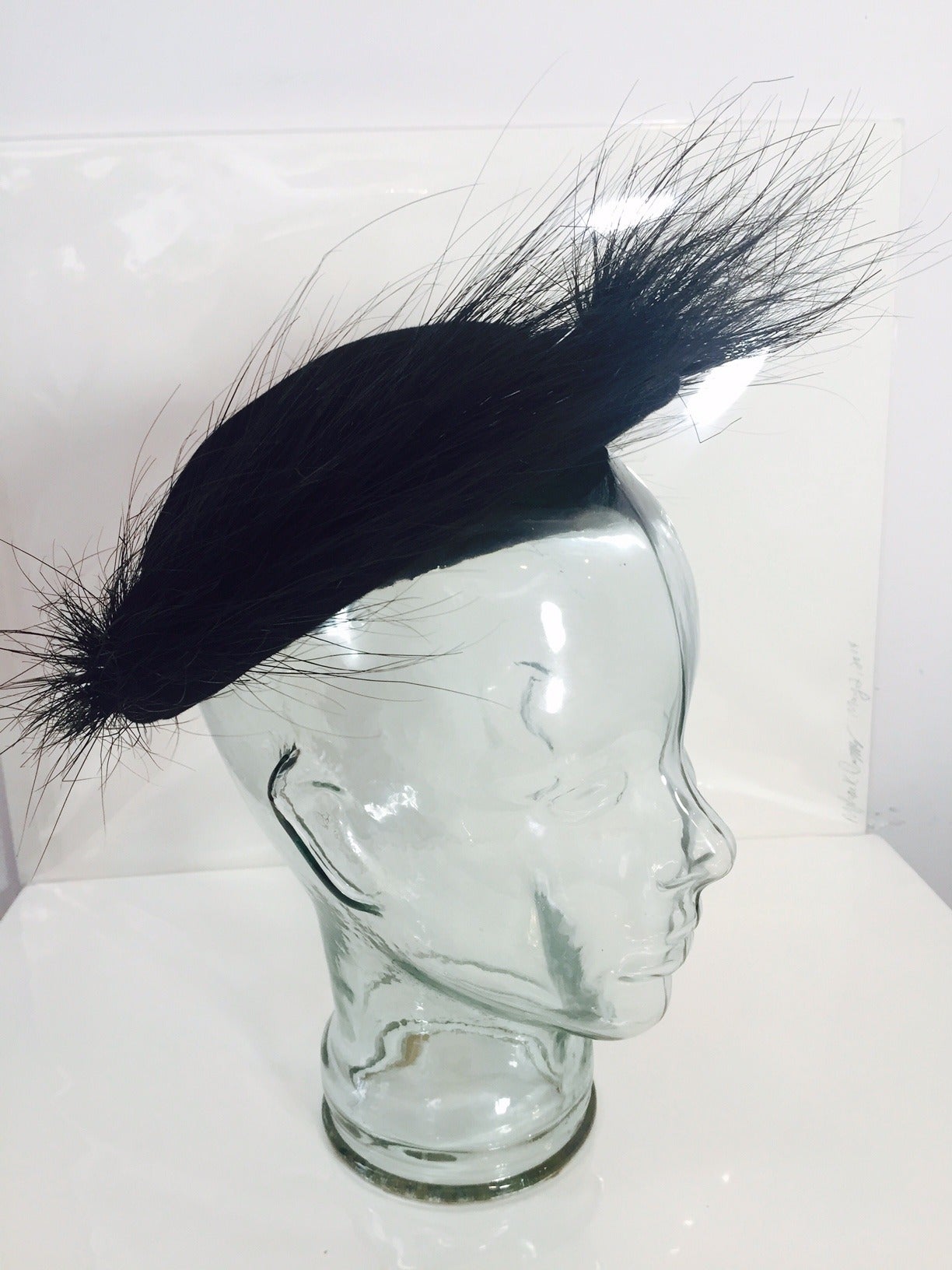 1950s Black Felt and Egret Feather Cocktail Hat 1
