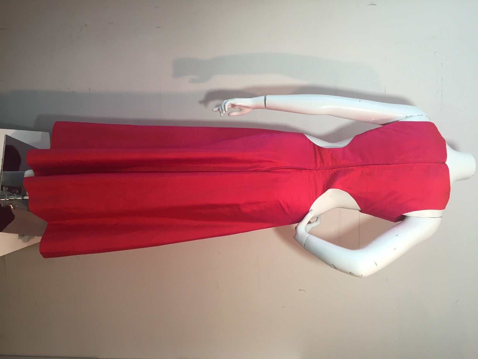 1960s Shocking Pink Silk Dupioni Wide-Leg Jumpsuit w/ Waist Cut-Outs In Excellent Condition In Gresham, OR