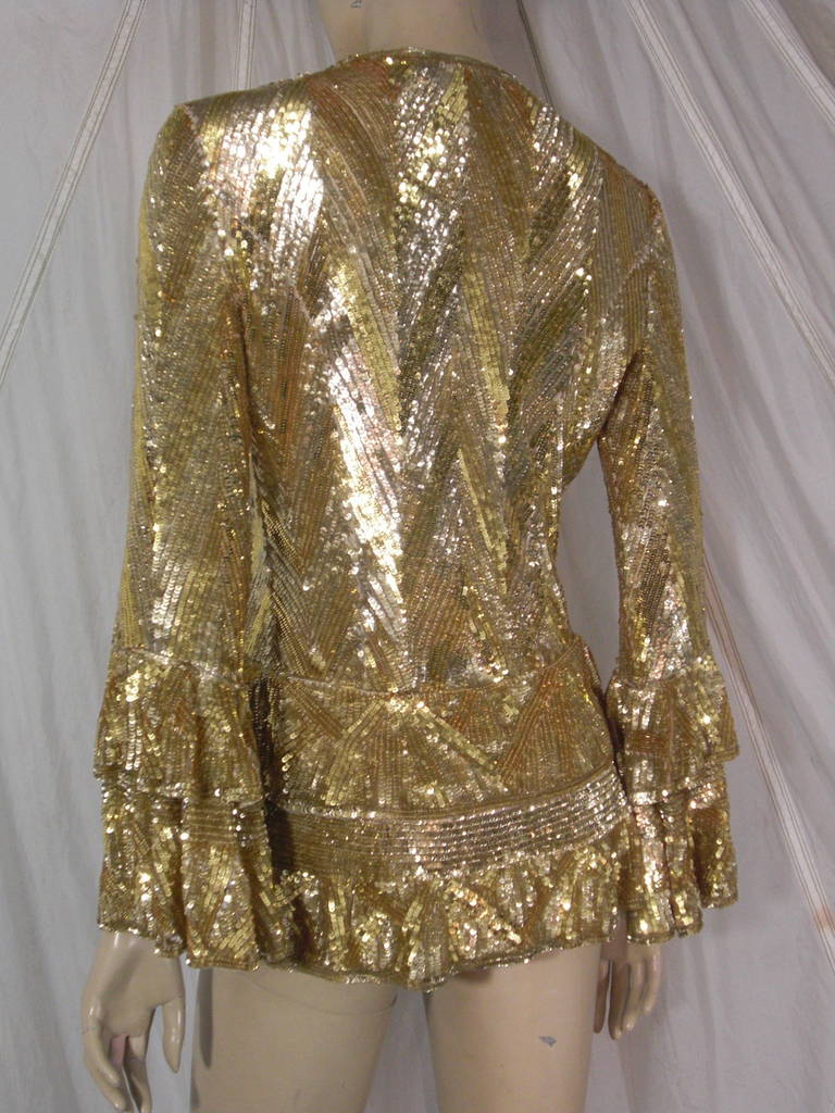 Women's Angelo Tarlazzi Dazzling Gold Sequin Jacket in Chevron Pattern