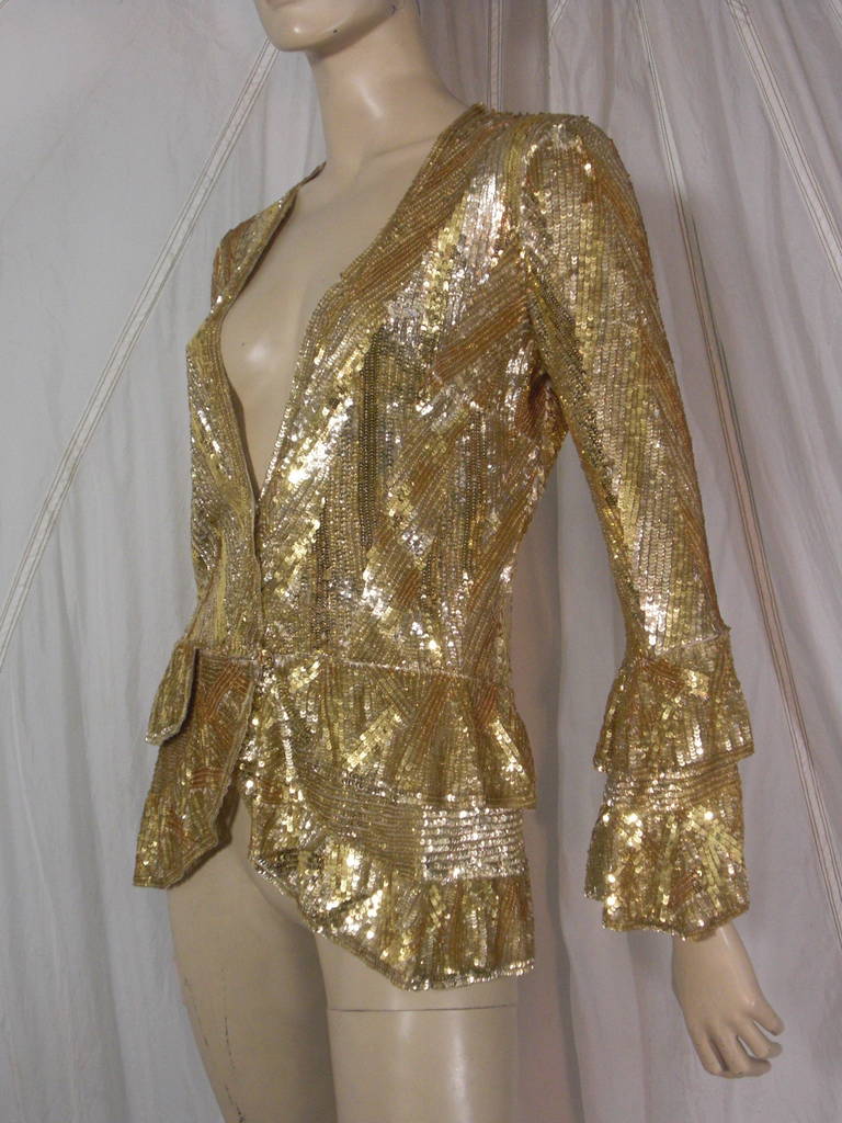 Angelo Tarlazzi Dazzling Gold Sequin Jacket in Chevron Pattern In Excellent Condition In Gresham, OR