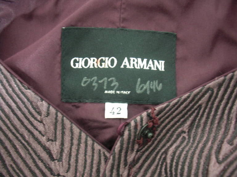 Women's or Men's Giorgio Armani Borgo 21 Plum Jacket in Woodgrain Textured Fabric