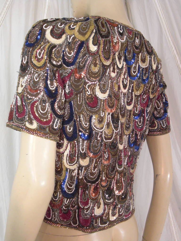 Escada Peacock Rhinestone, Sequin and Beaded Silk Jacket 1