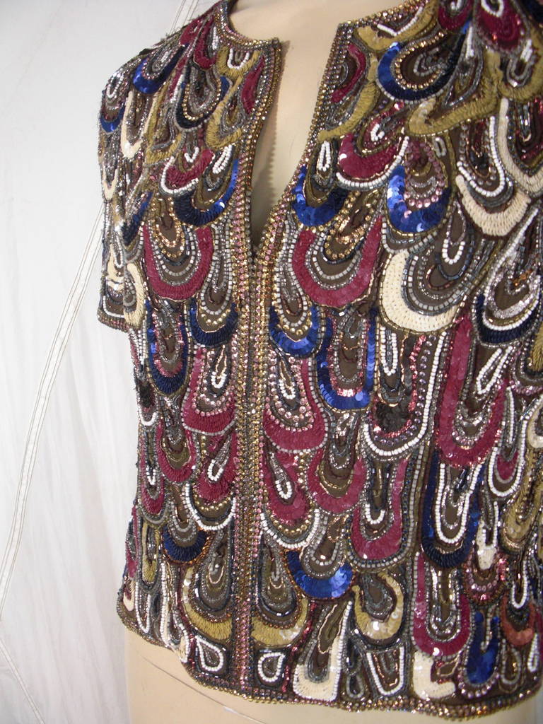 Escada Peacock Rhinestone, Sequin and Beaded Silk Jacket 2