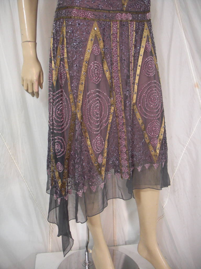 Women's or Men's Reem Acra 1920s Inspired Plum Bead Incrusted and Embroidered Evening Dress