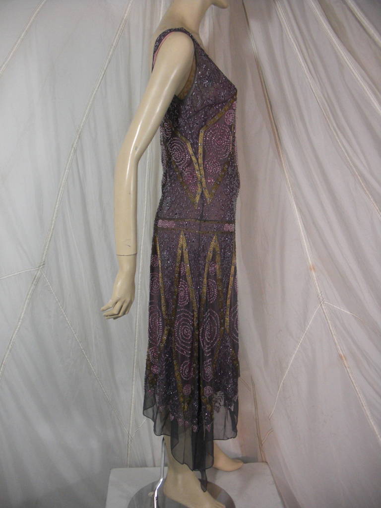 Reem Acra 1920s Inspired Plum Bead Incrusted and Embroidered Evening Dress 1