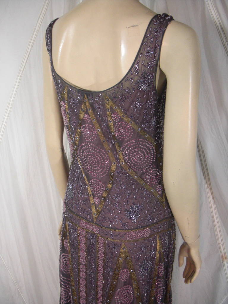Reem Acra 1920s Inspired Plum Bead Incrusted and Embroidered Evening Dress 3