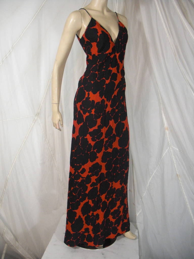 Black 1970s Galanos Silk Floral Slip Gown
