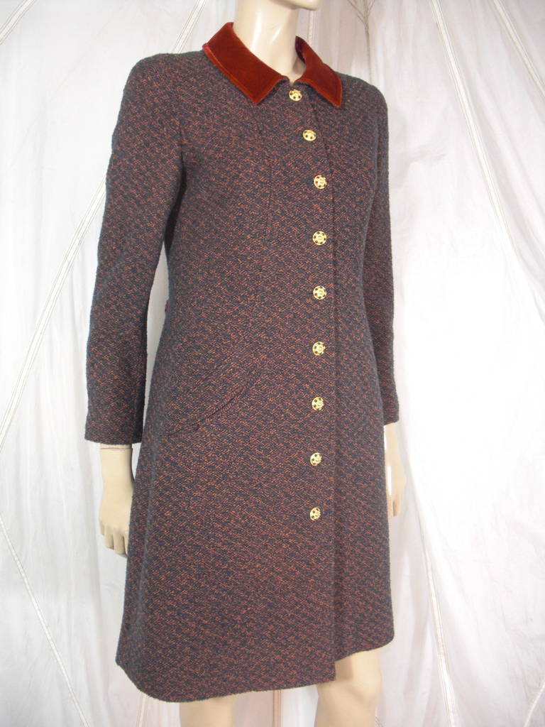 Chanel Tweed Coat Dress with Velvet Trim 3