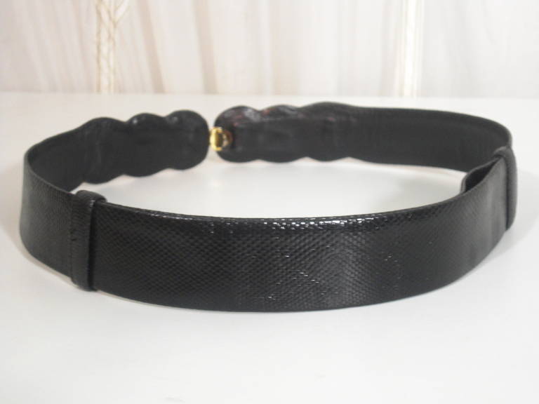 1980s Judith Leiber Black Leather Belt with Black and White Pearl Accents 1