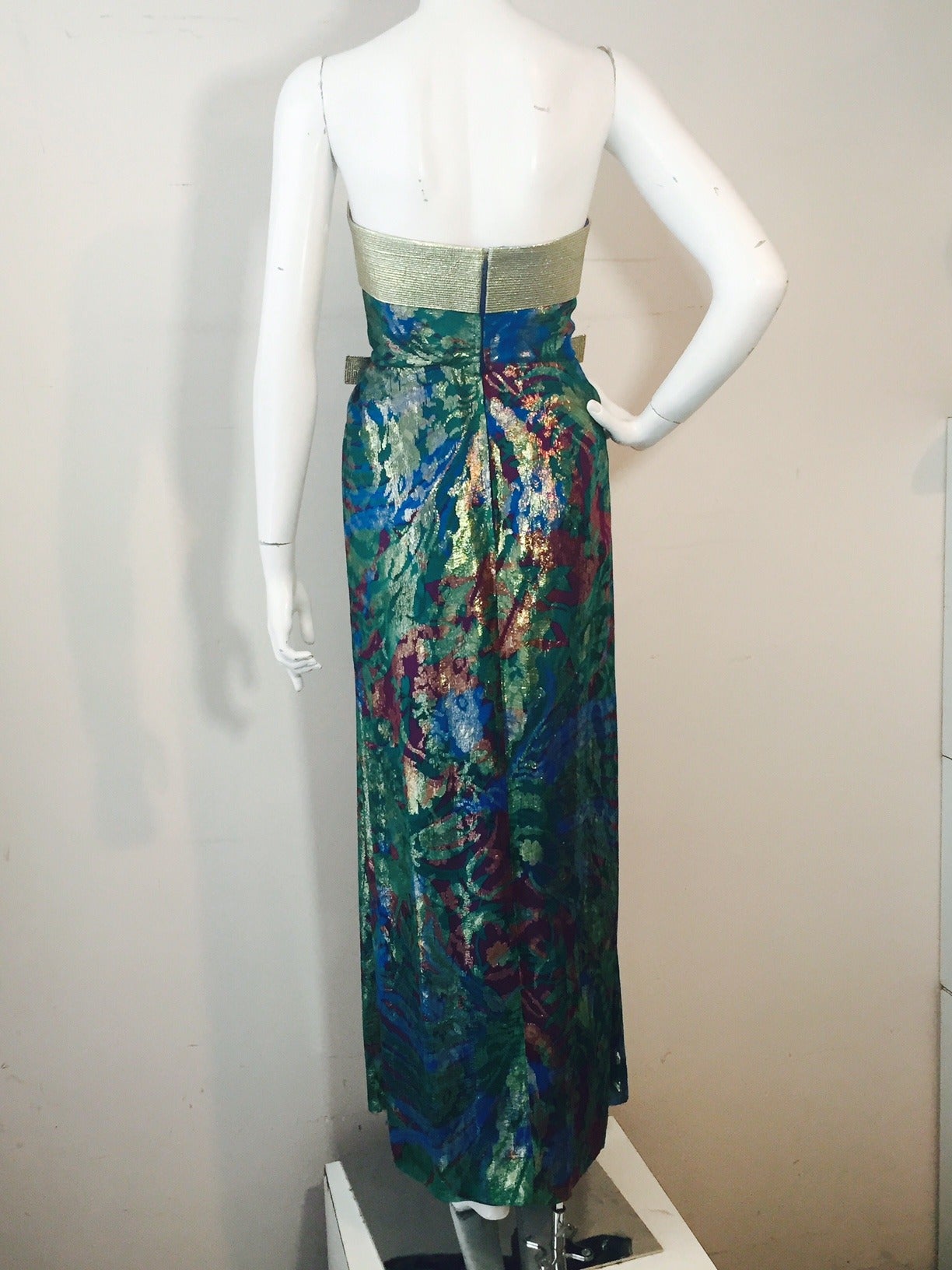 1990s Hall Ludlow Australian Haute Couture Silk Floral and Lame Gown In New Condition In Gresham, OR