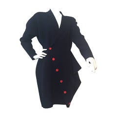 1980s Yohji Yamamoto Navy Stretch Wool Jersey Asymmetrical Coat Dress 8