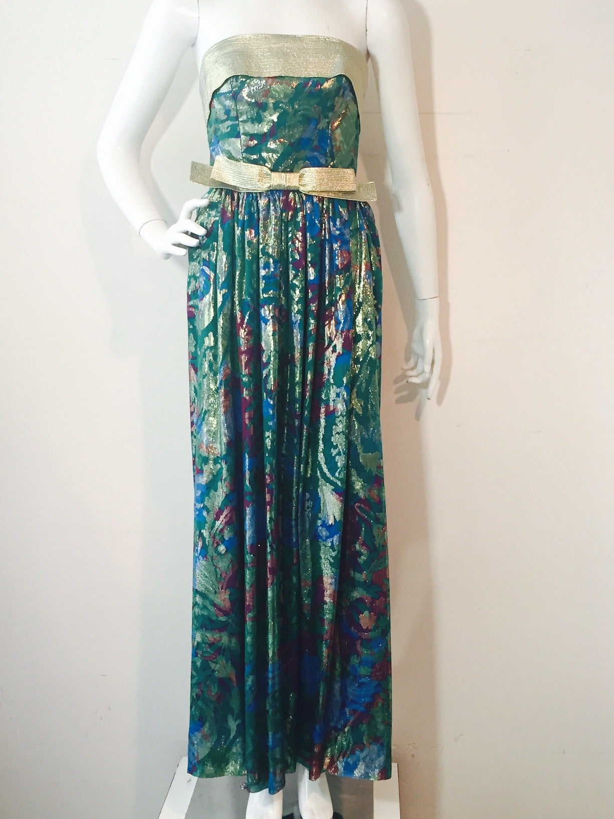 1990s Hall Ludlow Australian Haute Couture Silk Floral and Lame Gown 4