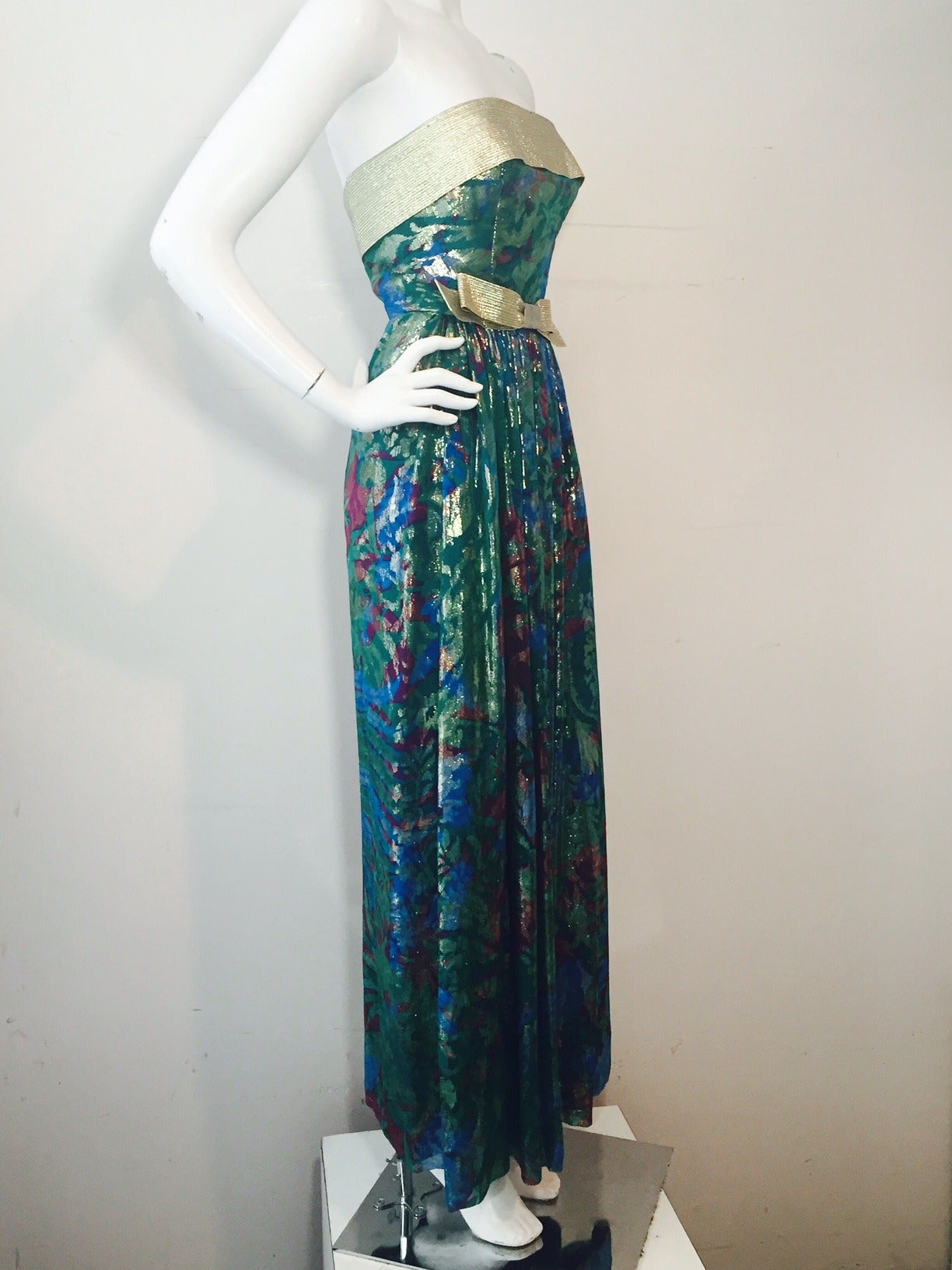 1990s Hall Ludlow Australian Haute Couture Silk Floral and Lame Gown 3