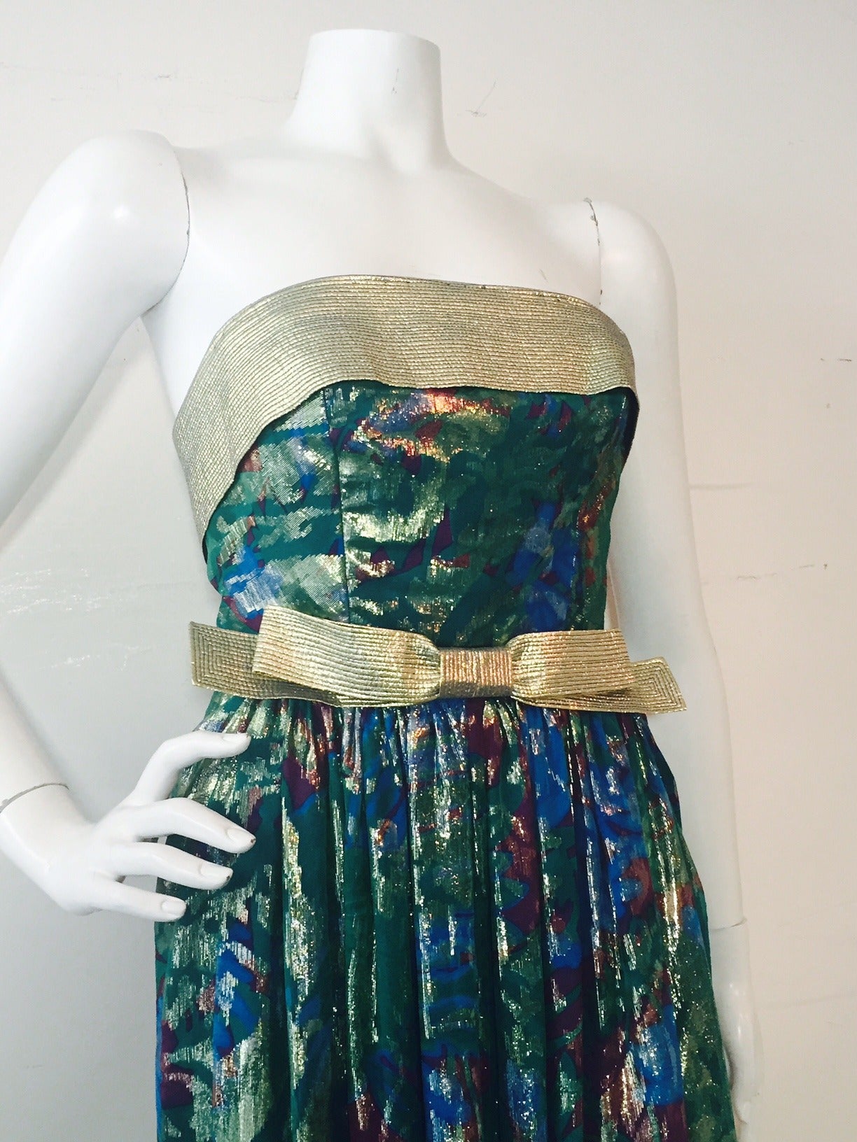 1990s Hall Ludlow Australian Haute Couture Silk Floral and Lame Gown 5