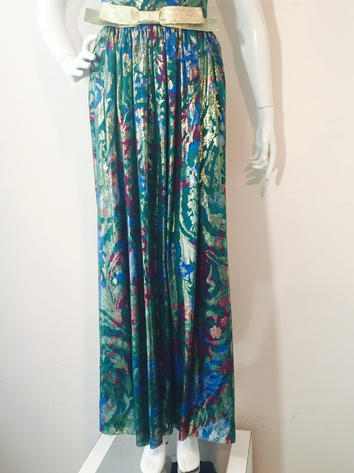 1990s Hall Ludlow Australian Haute Couture Silk Floral and Lame Gown 1
