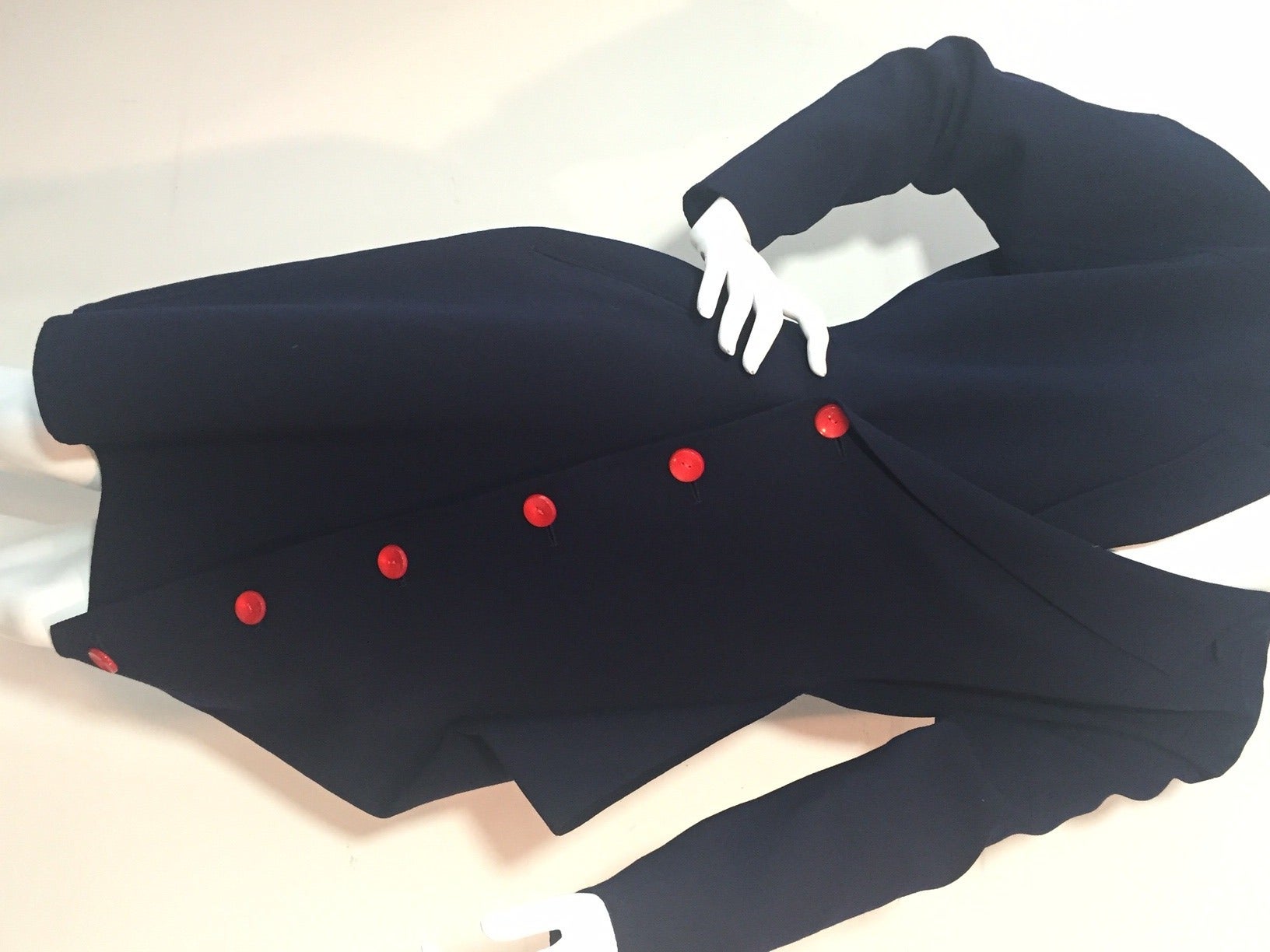 1980s Yohji Yamamoto Navy Stretch Wool Jersey Asymmetrical Coat Dress 1