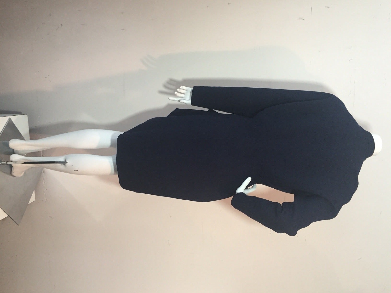 Black 1980s Yohji Yamamoto Navy Stretch Wool Jersey Asymmetrical Coat Dress