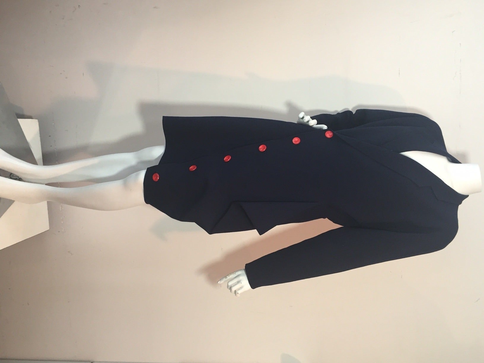 1980s Yohji Yamamoto Navy Stretch Wool Jersey Asymmetrical Coat Dress 2