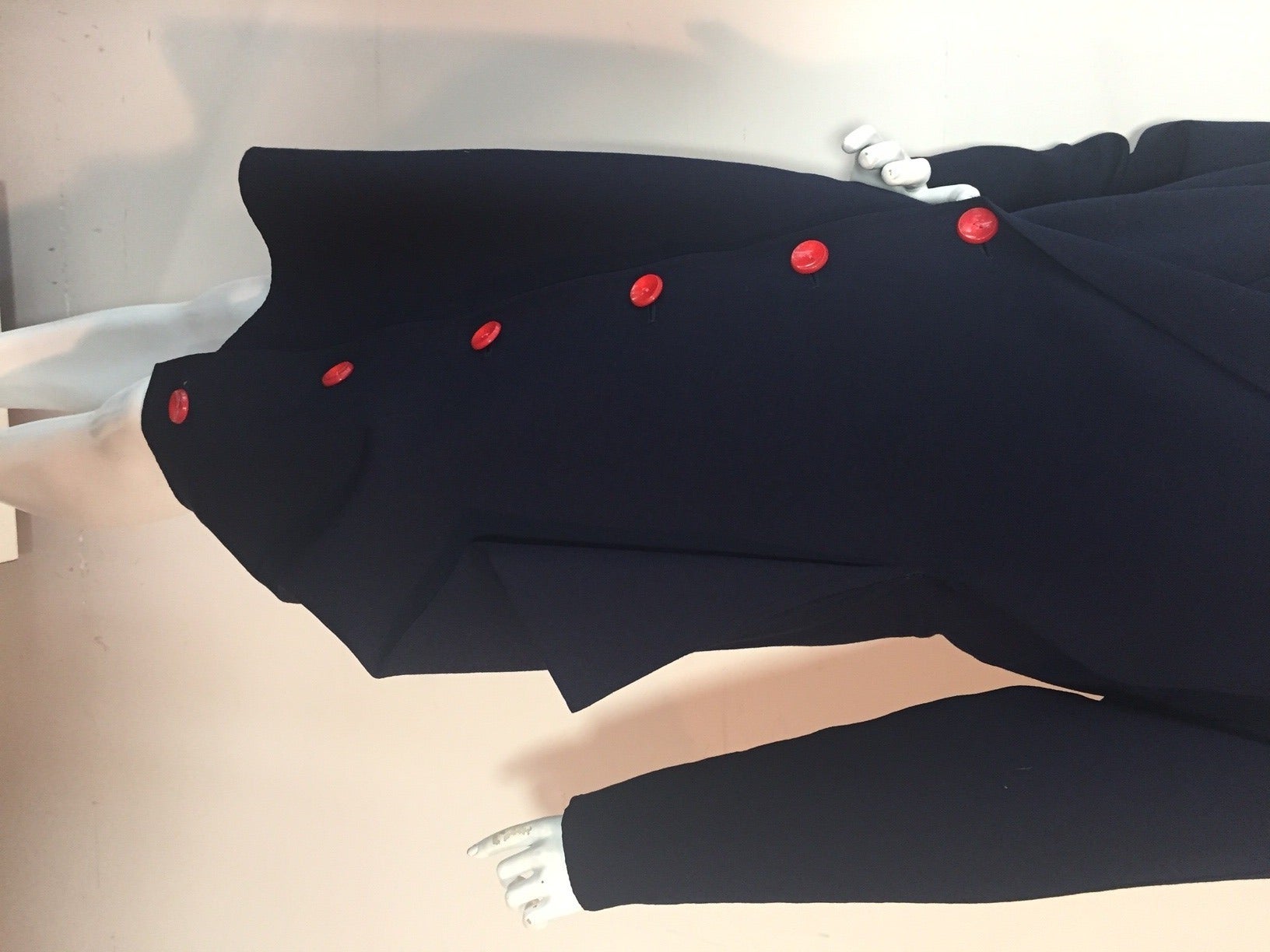 Women's 1980s Yohji Yamamoto Navy Stretch Wool Jersey Asymmetrical Coat Dress