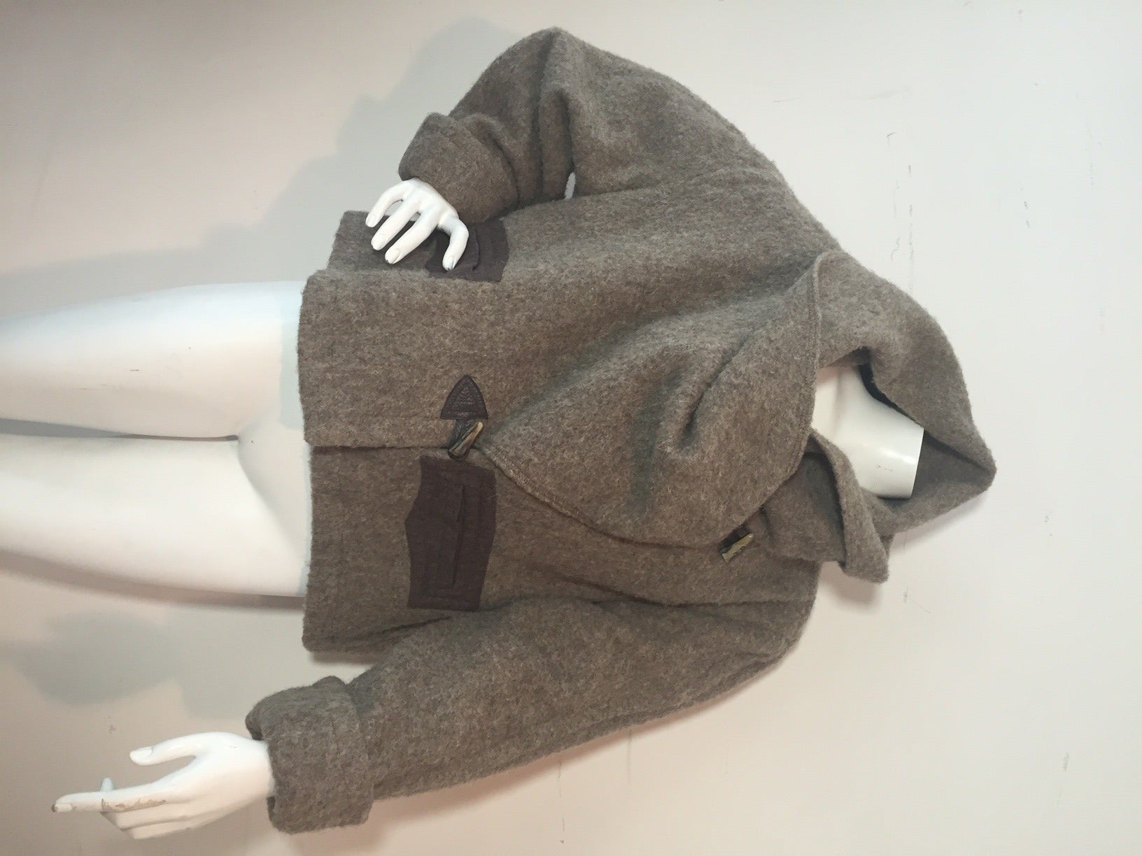 Gray 1980s Byblos Oatmeal Wool Flannel Jacket w/ Drape Collar