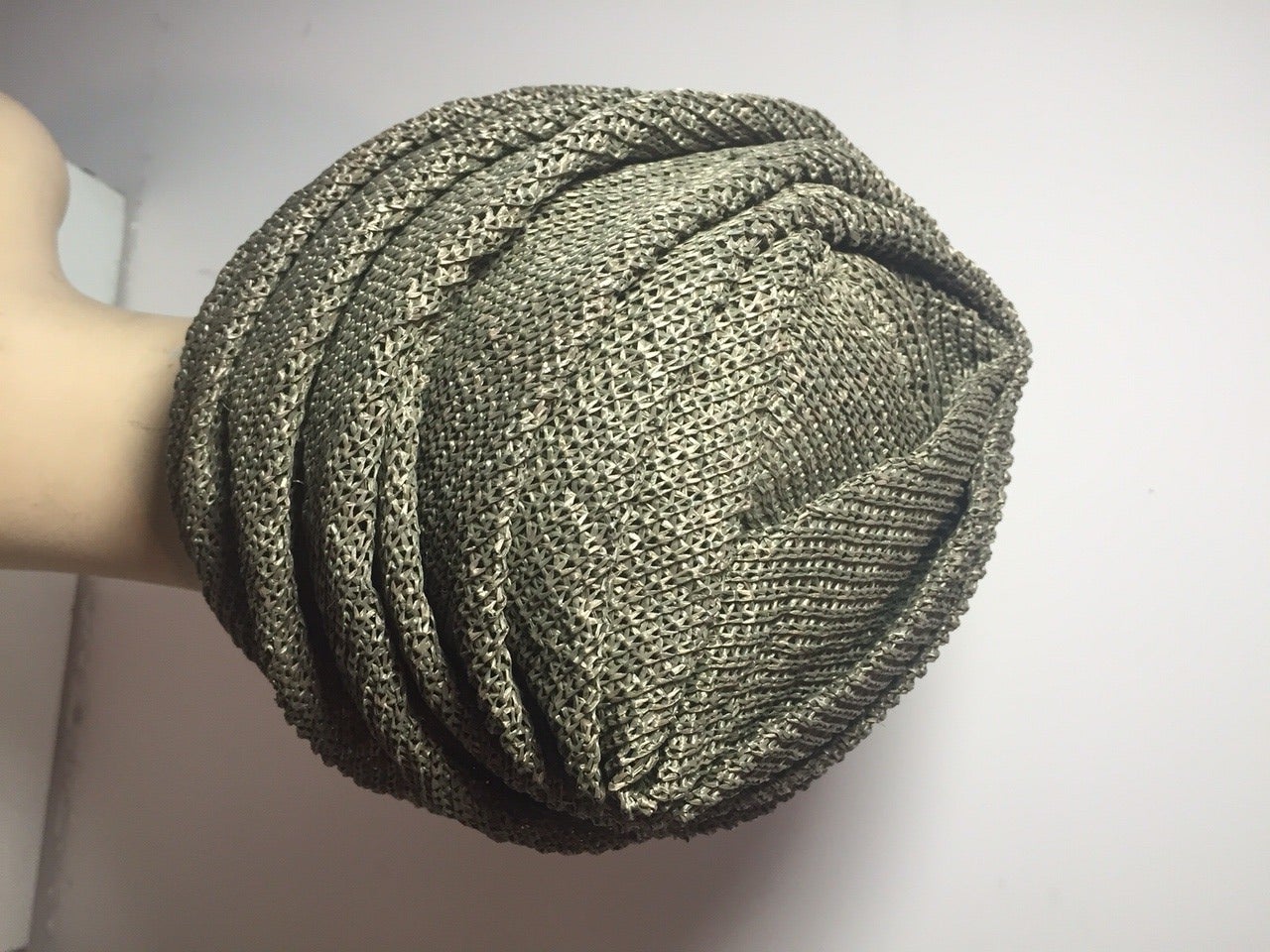 Gray 1950s Pertegaz Olive Buckram Turban Hat