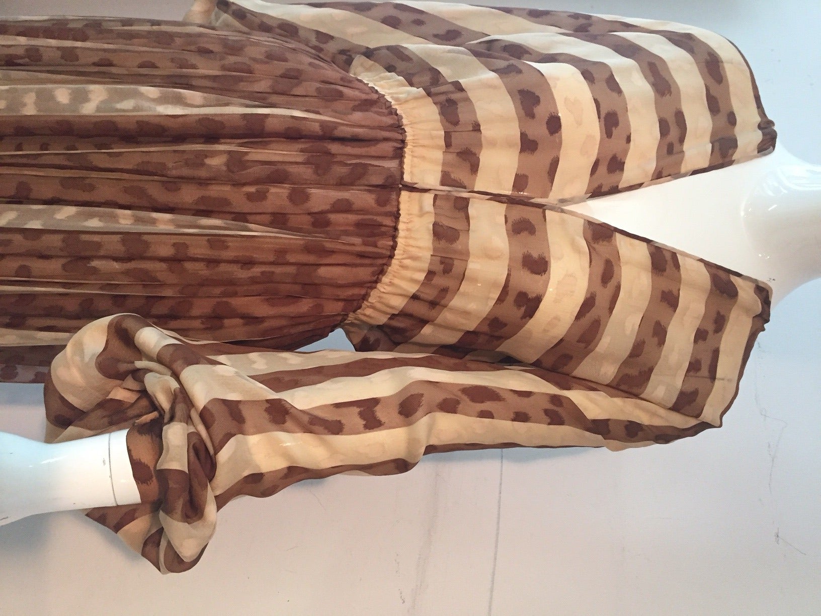 Women's 1970s Galanos Leopard Print Striped Silk Chiffon Peasant Dress