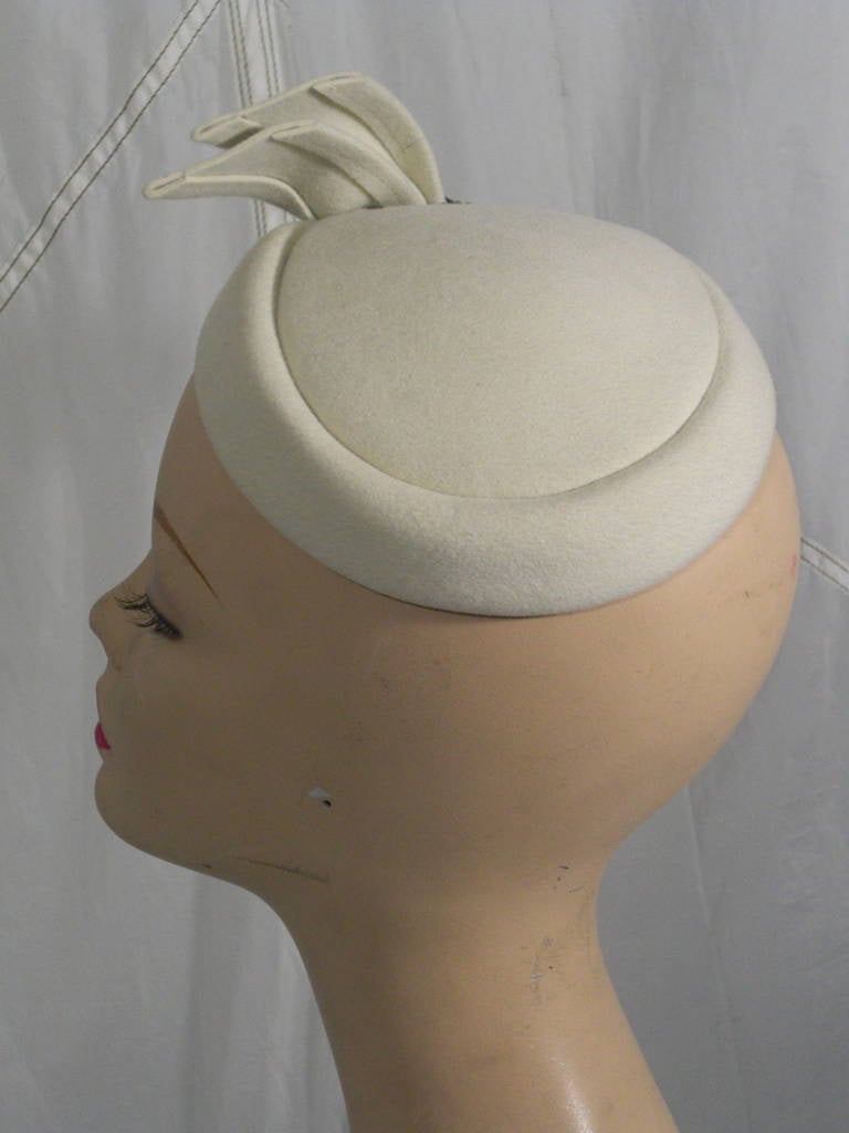1950s Ivory Felt Hat with Bugle Bead and Pearl Accent Bow at 1stDibs