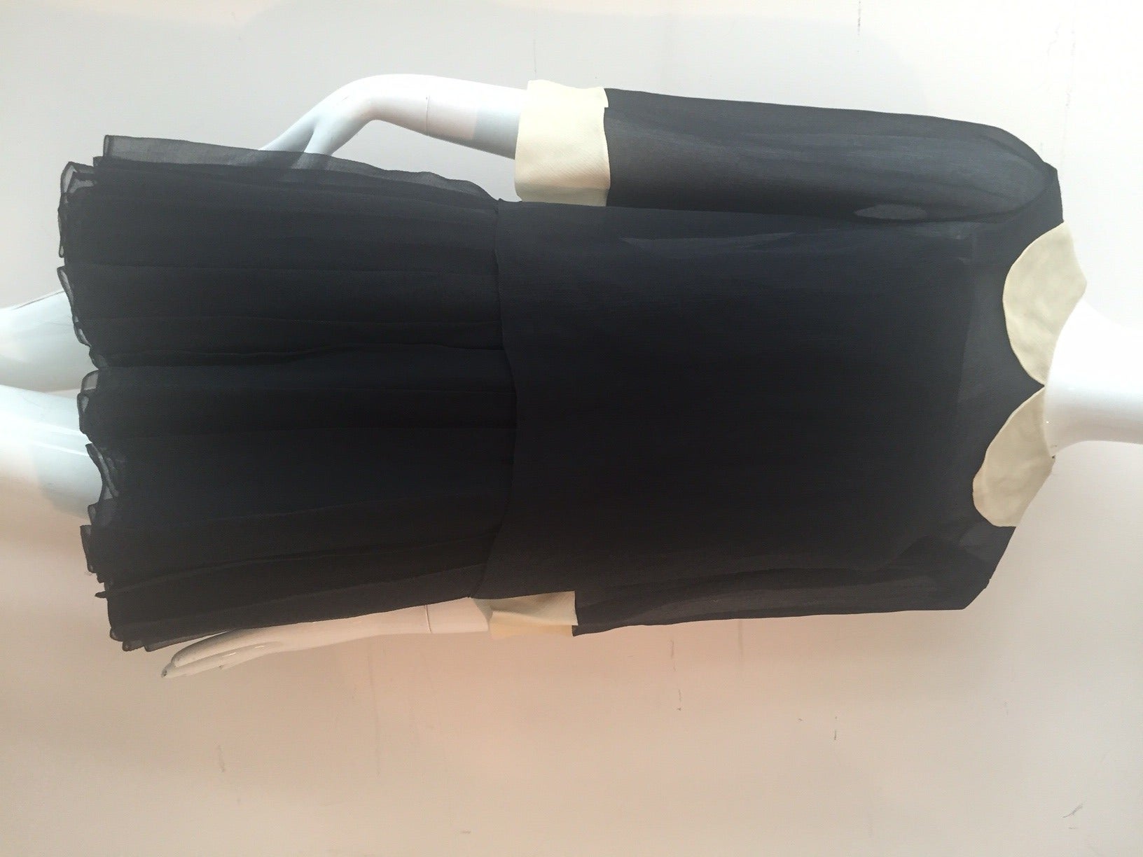 1960s Galanos 2-Piece Black Silk Chiffon Mini Dress with White Collar and Cuff 3